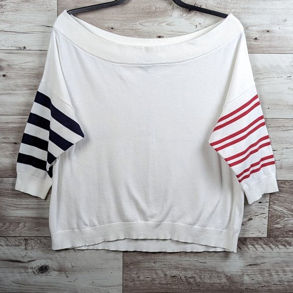 Express*Women's 3/4 Striped Sleeve Boat Neck Straight Hem Pullover Sweater~Large - Picture 1 of 10
